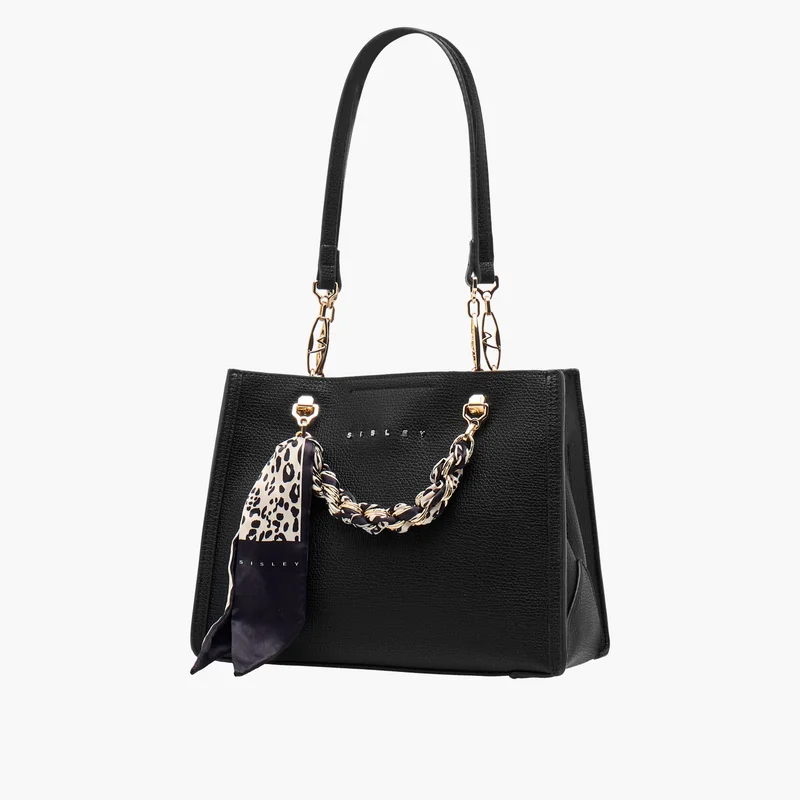 Sisley Sisley-Tote bag W/Textured PU w/scarf chained detailing-Black-Q2-AW25